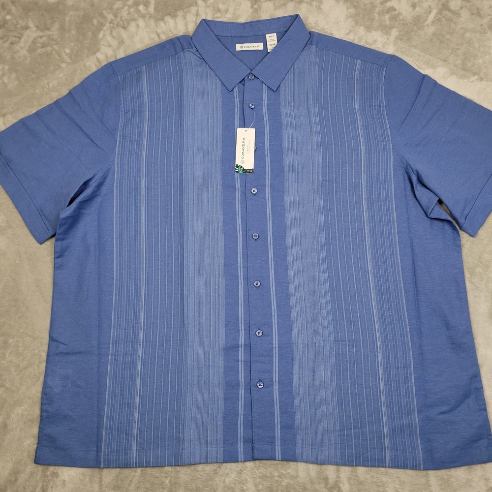 Cubavera Men's 4XL Linen Blend Button Up Shirt Blue Stripe Short Sleeve (NWT)
